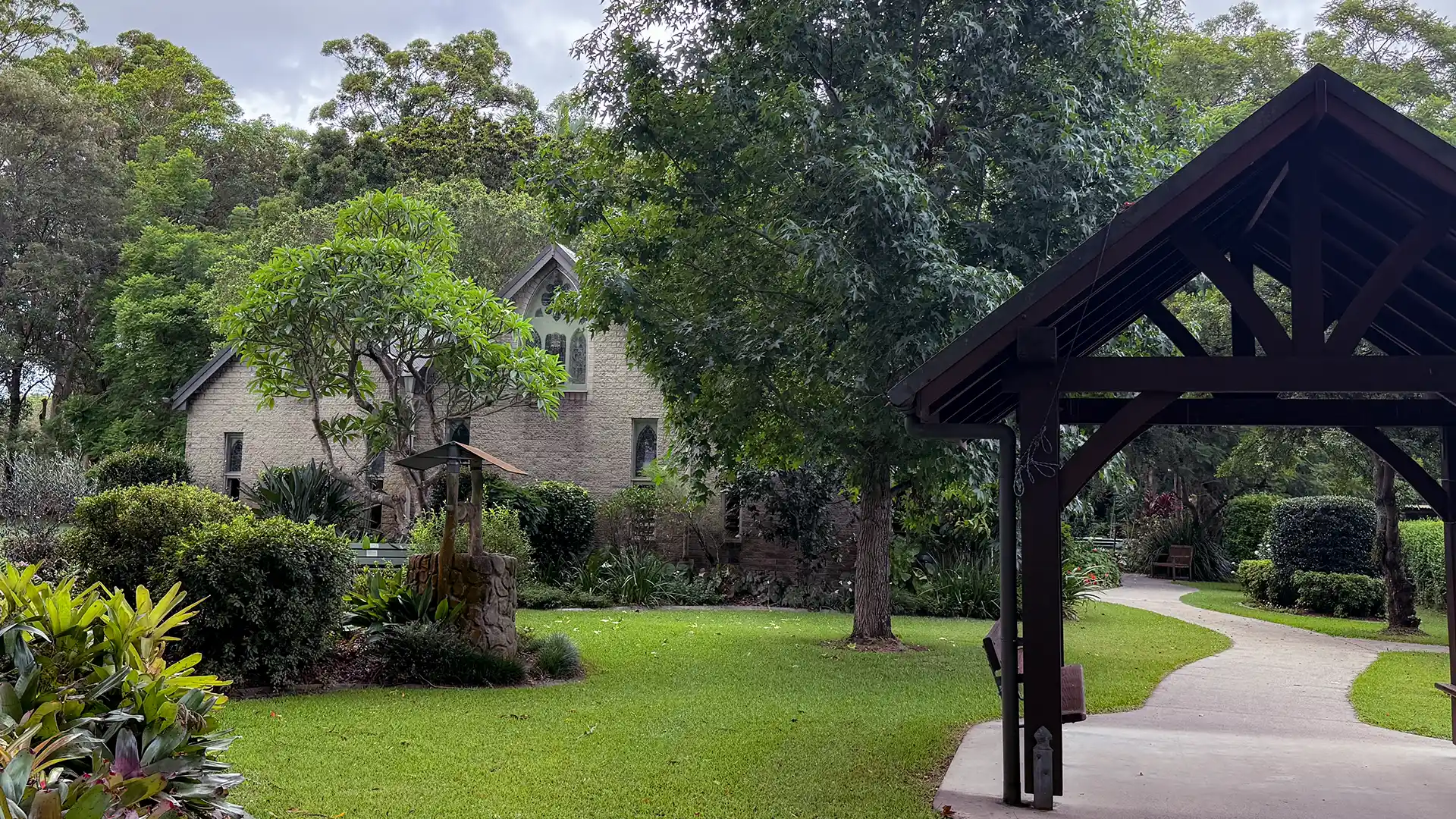 Garden path through the gardens to The Abbey Church, Caboolture.